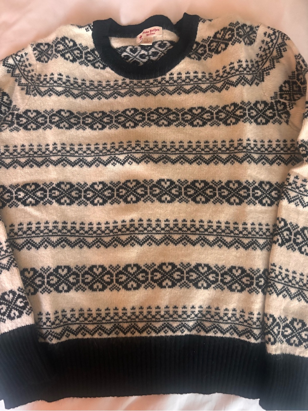 Brooks Brothers Red Fleece Navy and Cream Fair Isle Sweater - L - PREPPY